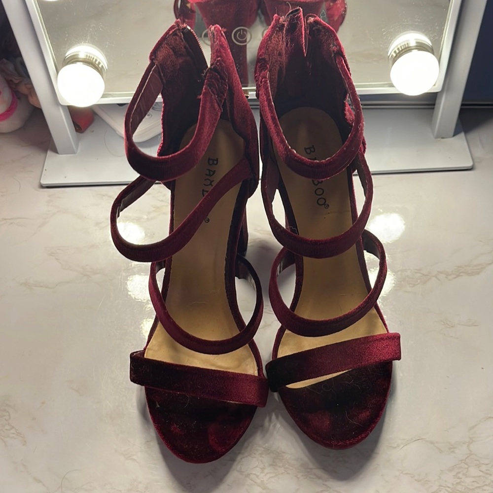 Bamboo strappy burgundy heels